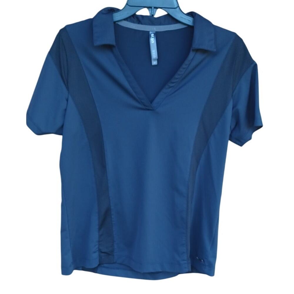 Lija Black Athletic Golf Polo Mesh Panel Stretch Tennis Pickleball Top LG